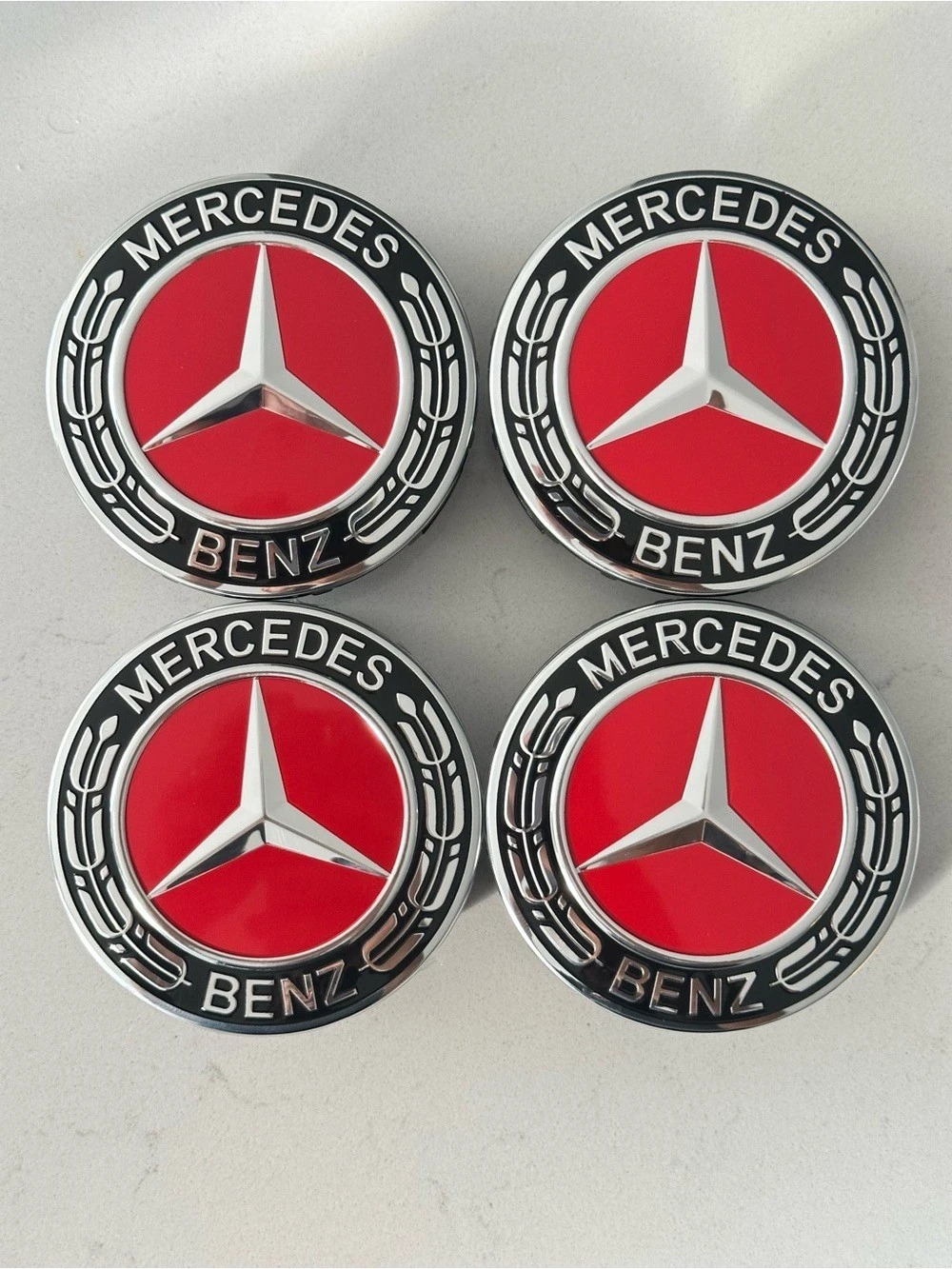 AMG Star Laurel Wreath Red Black 75mm Wheel Center Cap Hub Cap Mercedes-Benz